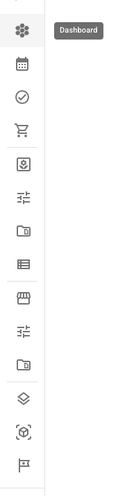 Collapsed FlowerBuddy sidebar with icons only and a Dashboard tooltip beside the highlighted Dashboard icon.