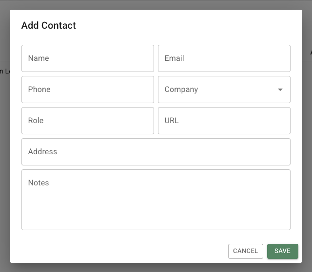FlowerBuddy Add Contact dialog with shared professional-contact fields.